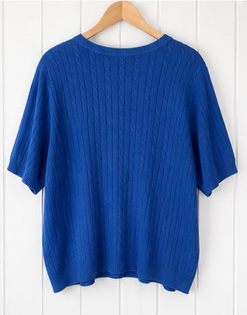 Sag Harbor Blue Cable Knit Short Sleeve Sweater – Size 2X