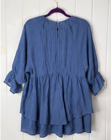 Umgee Dusty Blue Tiered Tunic Top β Size Large
