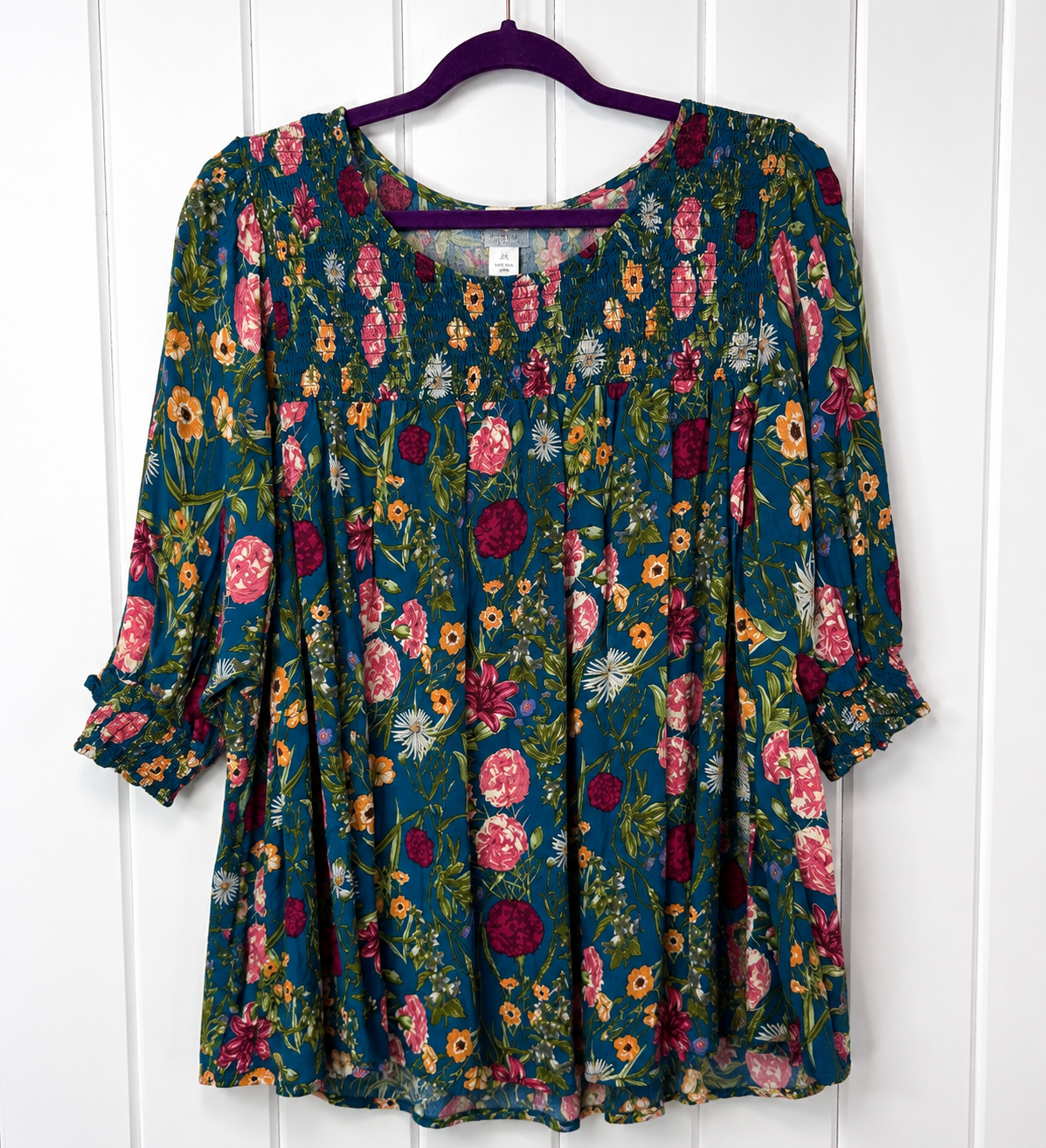 Terra & Sky Floral Smocked Babydoll Top ā Size 2XL