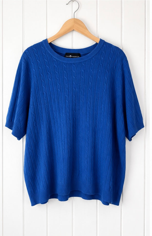 Sag Harbor Blue Cable Knit Short Sleeve Sweater – Size 2X