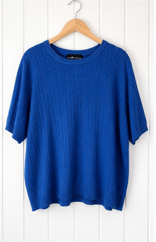 Sag Harbor Blue Cable Knit Short Sleeve Sweater – Size 2X