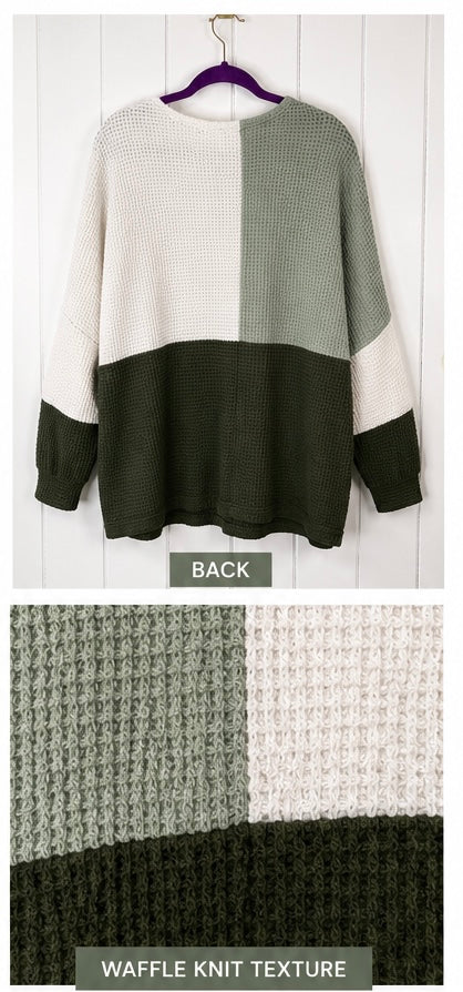 Chance or Fate Color Block Waffle Knit Sweater – Size 3XL