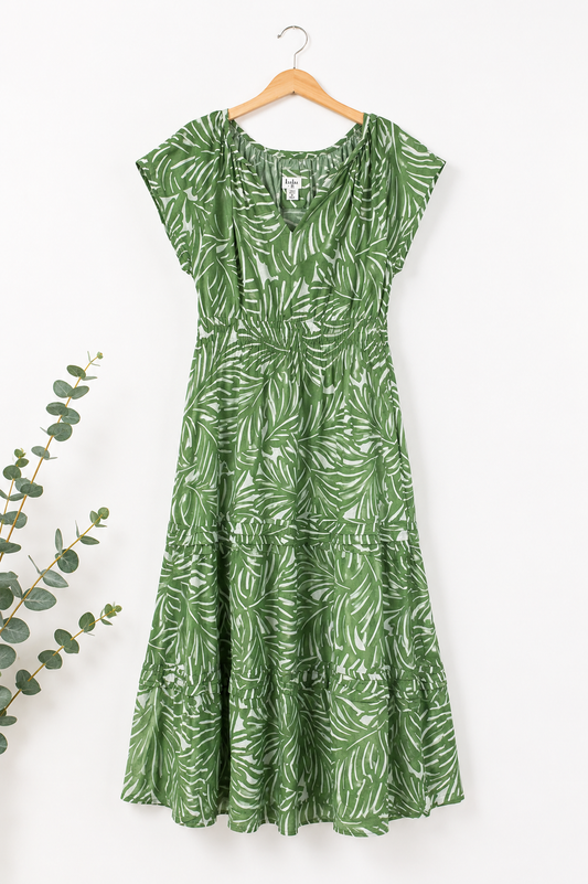Nicole Miller Palm Print Midi Dress | Medium