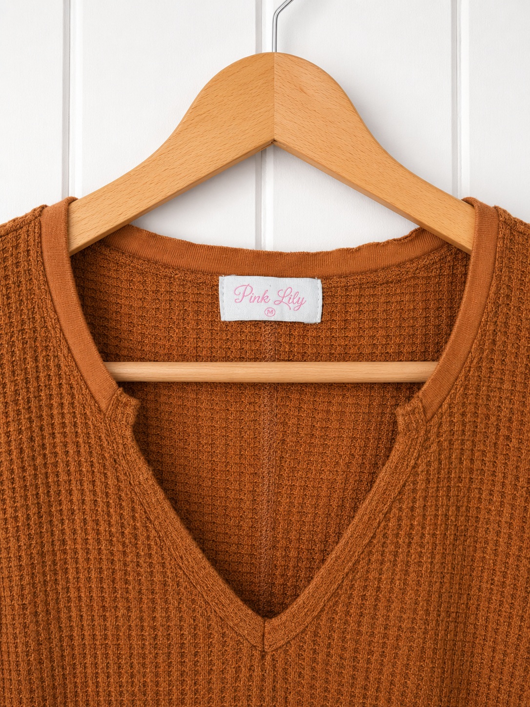 Pink Lily Waffle Knit V-Neck Pullover - Small