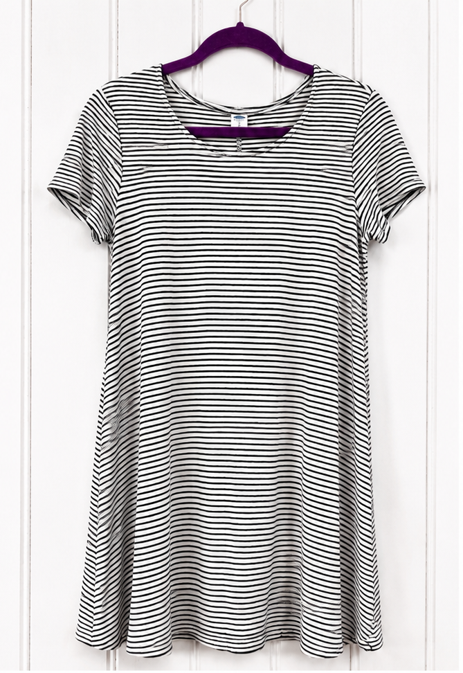 Old Navy Black & White Stripe Swing Dress - Small