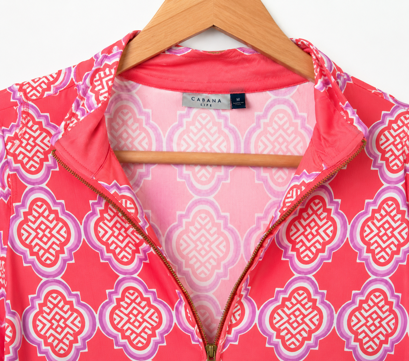 Cabana Coral & Lavender Quarter Zip Tunic Dress - Medium