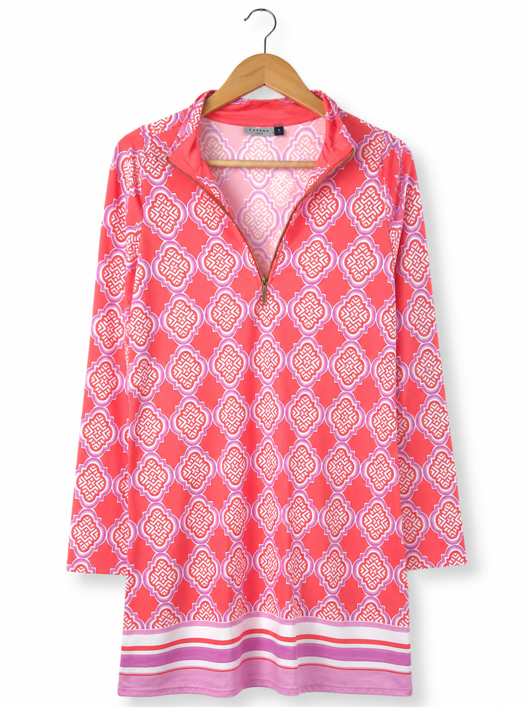 Cabana Coral & Lavender Quarter Zip Tunic Dress - Medium