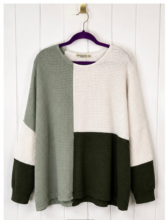 Chance or Fate Color Block Waffle Knit Sweater – Size 3XL