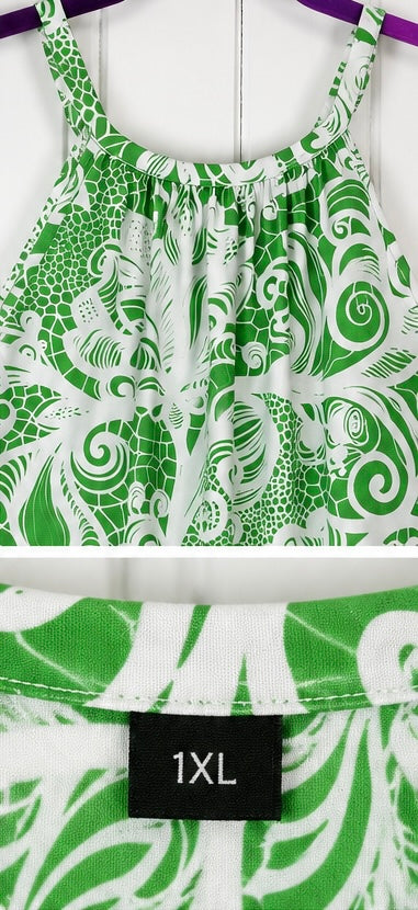 Green & White Printed Halter Dress -1XL