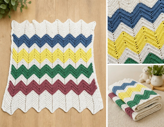 Vintage Hand-Crocheted Chevron Baby Blanket
