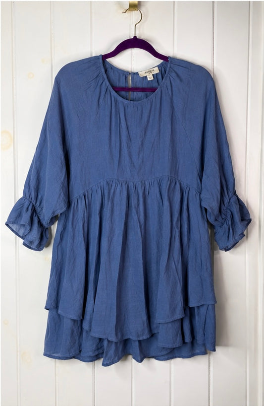Umgee Dusty Blue Tiered Tunic Top – Size Large