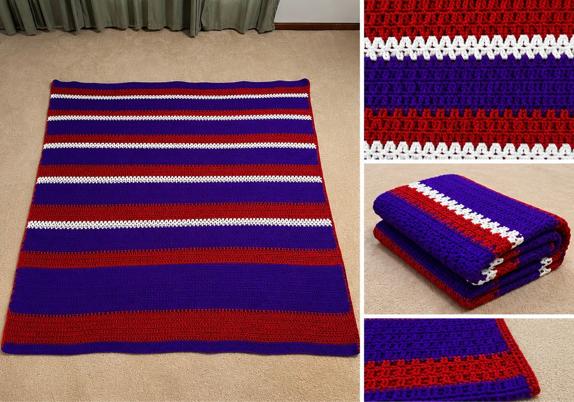 Vintage Hand-Crocheted Striped Afghan Blanket