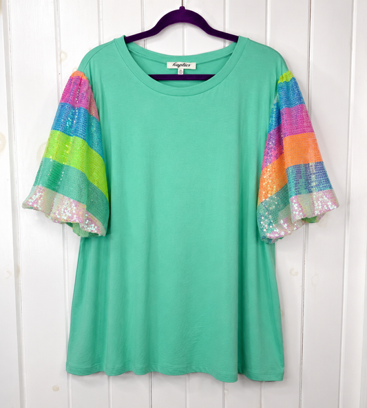 Haptics Mint Sequin Sleeve Top – Size 2XL