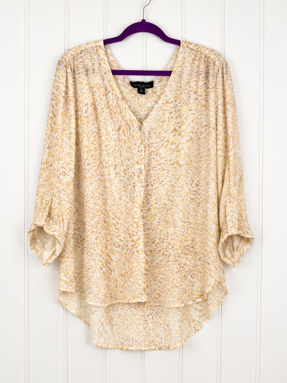 Como Black Cream Leopard Print High-Low Blouse - 2X