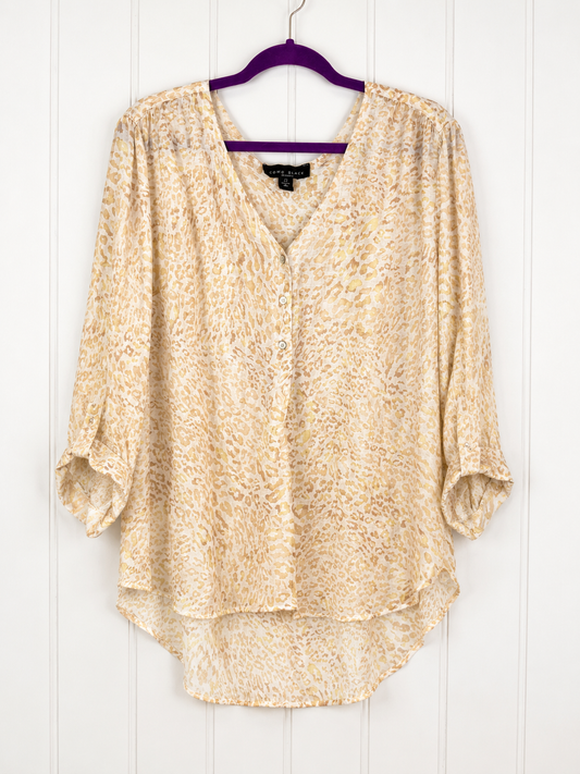Como Black Cream Leopard Print High-Low Blouse - 2X