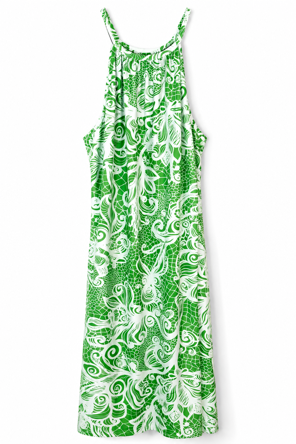 Green & White Printed Halter Dress -1XL