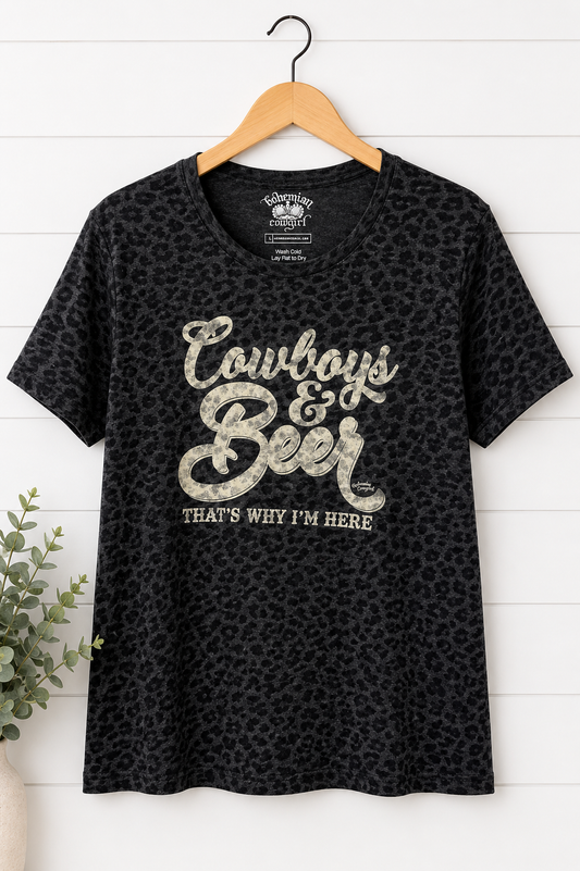 Bohemian Cowgirl “Cowboys & Beer” Graphic Tee – Size Large